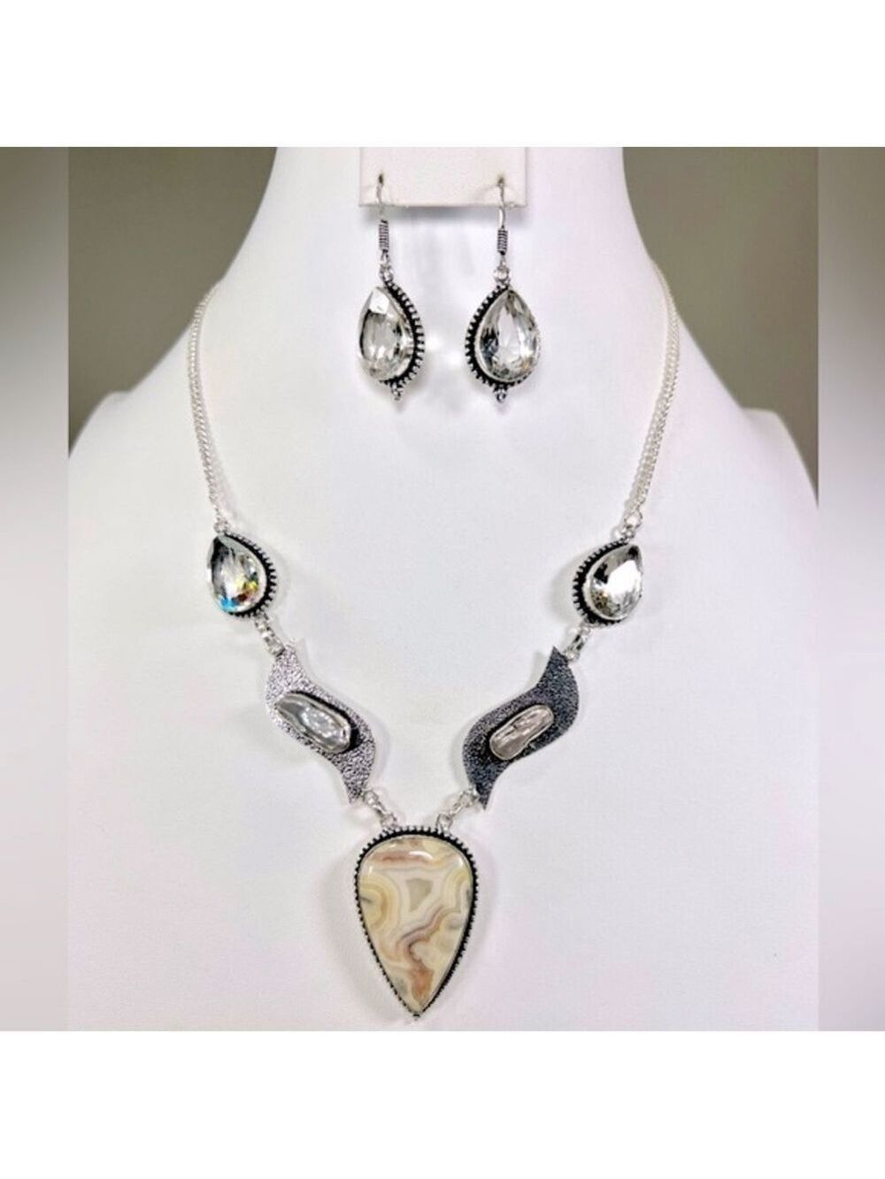 Crazy Lace Agate 925 Gemstone Necklace & Earrings ONLY